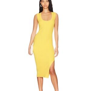 One Grey‎ Day Small Dress Sookie Ribbed Knit Tank Sunbeam Yellow Midi Side Slit